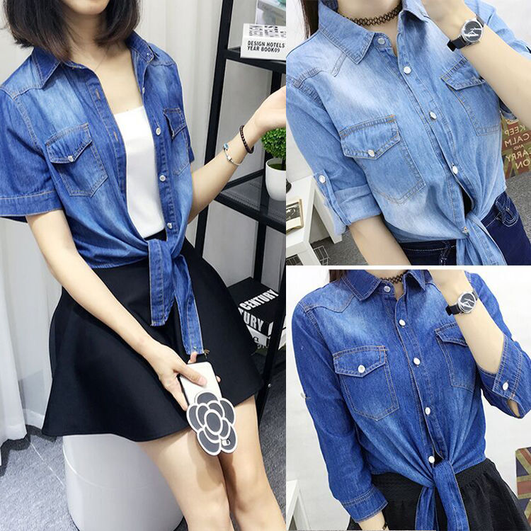 New large denim shirt, thin coat, women's summer and autumn short, medium and long sleeves wear a versatile sunscreen shawl for women