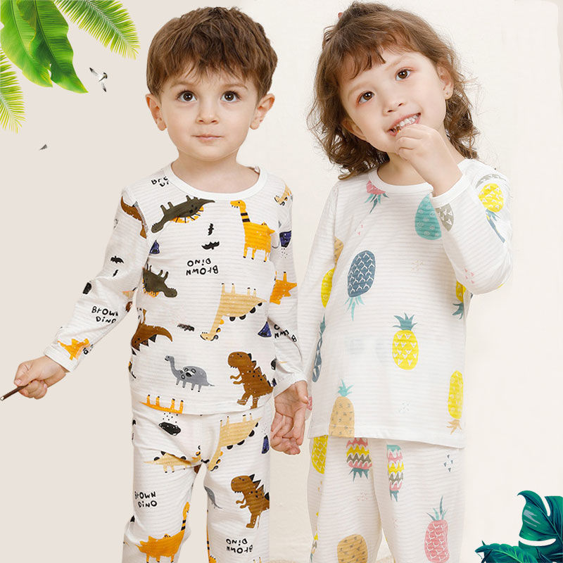 Baby cotton pajamas set summer thin baby long sleeve home air conditioning clothing children's men and women children's spring and autumn clothes