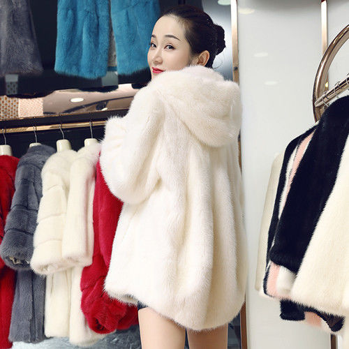 2020 Haining new fur coat medium length women's hooded slim imitation mink coat mink hair Korean women's wear