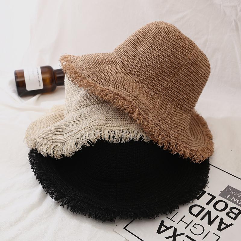 Sydney same hat women's Korean big brim hairy edge breathable straw hat summer sunscreen fisherman's hat Beach Hat