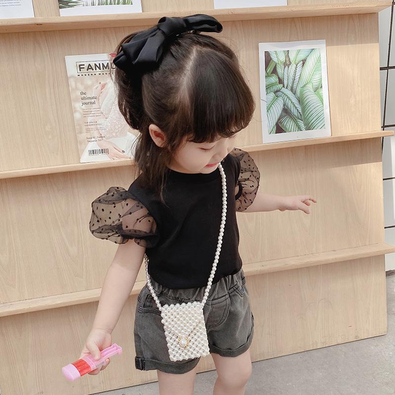 Girls' summer new style children's bubble sleeve short sleeve T-shirt children's trumpet sleeve top