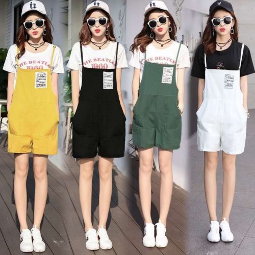 Summer new jeans, suspenders, women's shorts, suspenders, loose jumpers, college style casual pants, Korean version