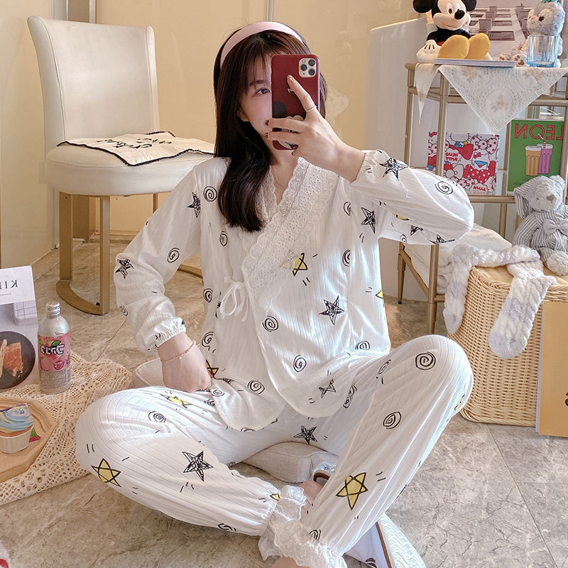 Maternity clothing spring and autumn winter postpartum nursing pregnant women pajamas December 1 pregnant women home nursing suit