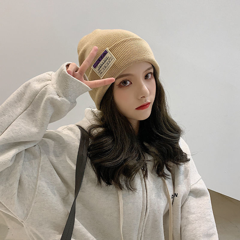 Japanese thermal Baotou woolen hat Korean men's and women's autumn and winter fashion versatile black knitted hat cold hat