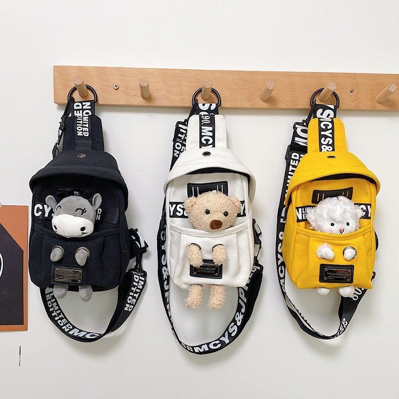 New style net red bear Canvas Messenger Bag chest bag female student fashion cute mobile phone bag Japanese animation shoulder bag