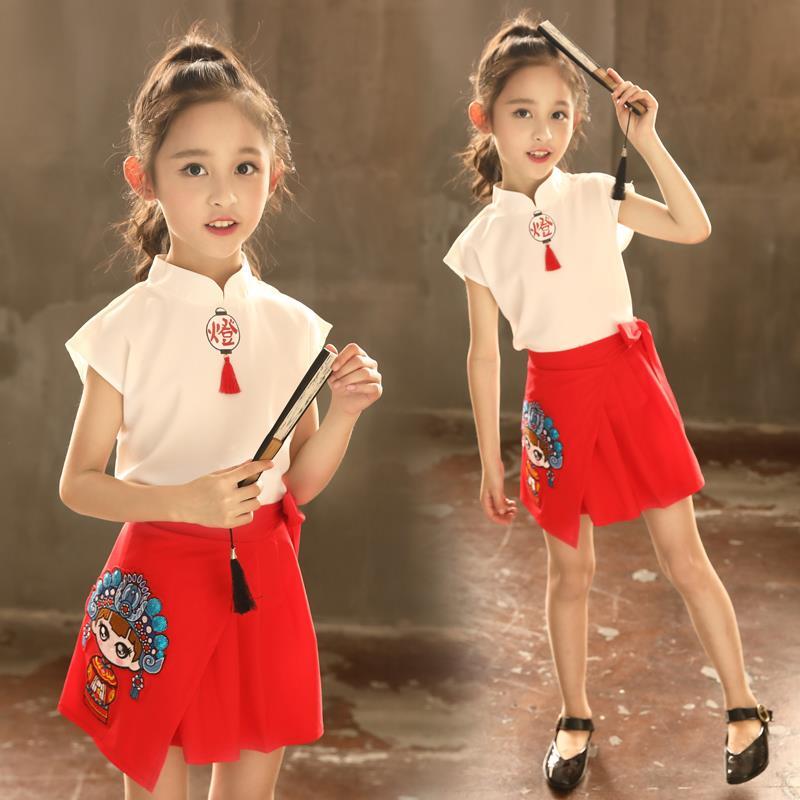 Children's Hanfu girls' summer suit 2021 new Chinese style skirt two piece suit for children's Chaoxian Tang suit in summer