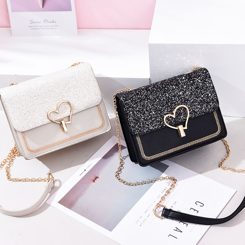 Chain small square bag women's Korean One Shoulder Messenger Bag sequins versatile fashion student Mini