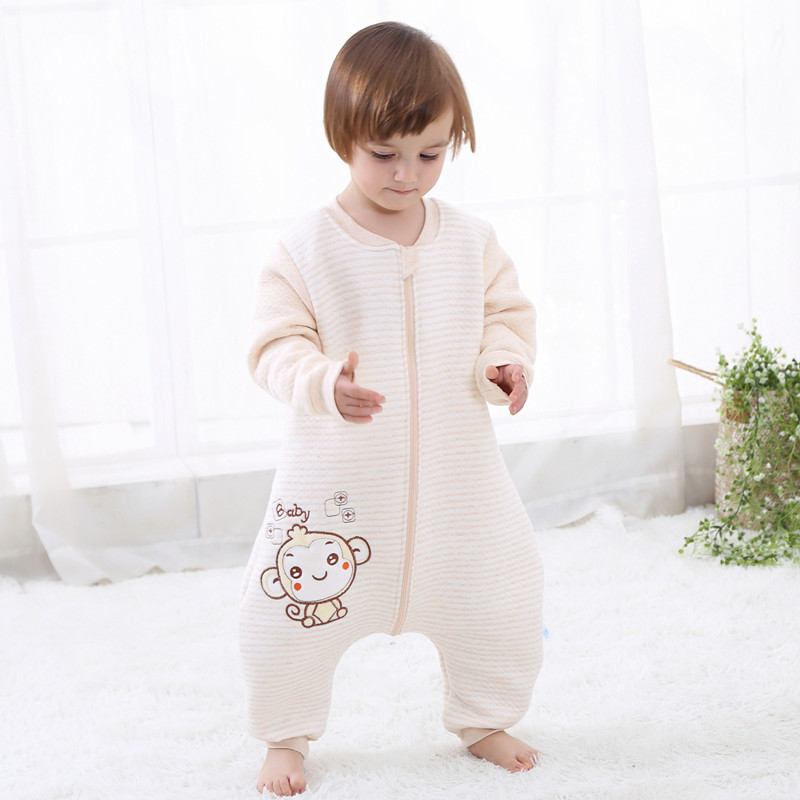 Baby sleeping bag autumn and winter Jumpsuit men's and women's cotton 01-2-3-4 years old split leg anti kick children's Robe