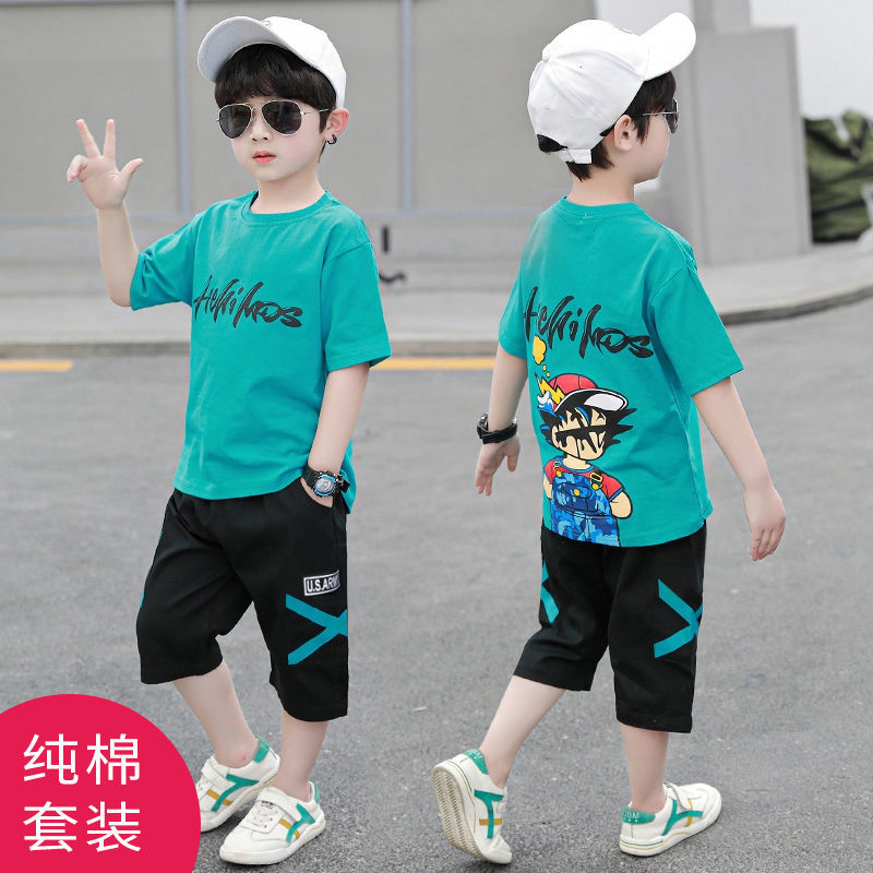 Children's wear boys' T-shirt summer suit 2020 new children's medium and large children's short sleeve cotton sports and leisure two-piece fashion