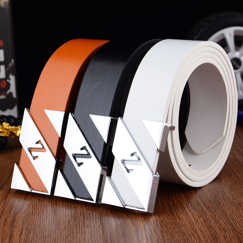 Belt men's Korean leisure white youth belt men's versatile letter smooth buckle trouser belt junior student belt women's
