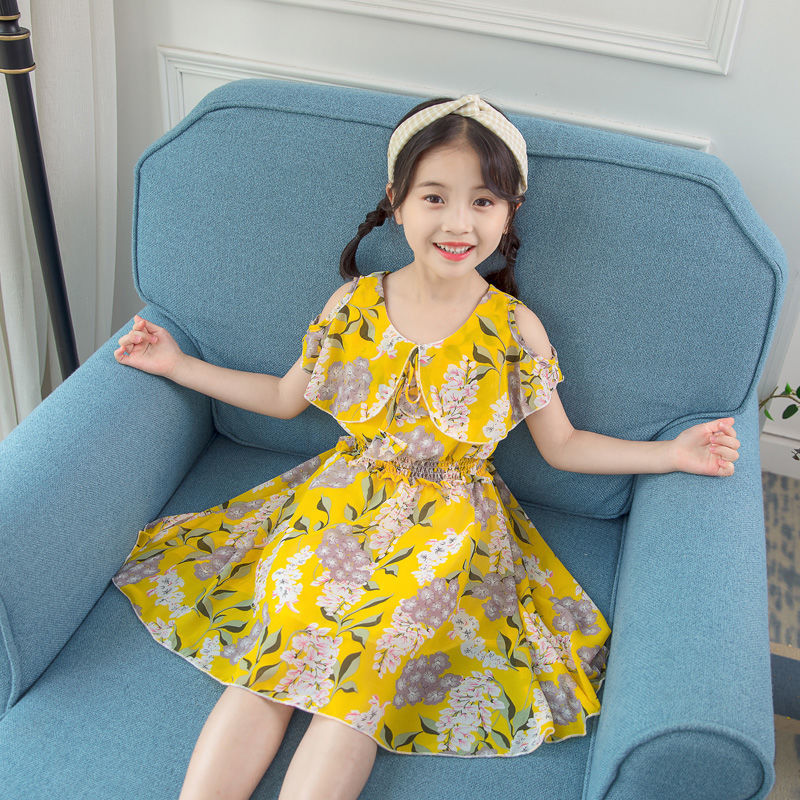 Children's summer dress off shoulder Floral Chiffon 3 Princess 4 Skirt 8 foreign style 9 girl's 567 year old dress children's fashion