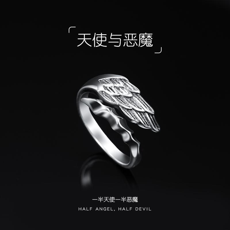 Angel demon 925 Sterling Silver index finger ring men's designer dark net red trendy punk hip hop