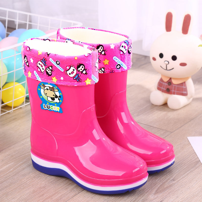 2-10 years old water shoes plush cartoon children's rain shoes cute men's and women's rubber shoes non slip waterproof snow boots for middle and large children
