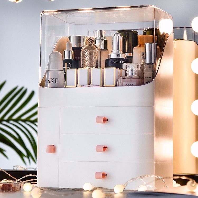 Cosmetic storage box desktop screen red skin care products dressing table makeup brush lipstick finishing shelf