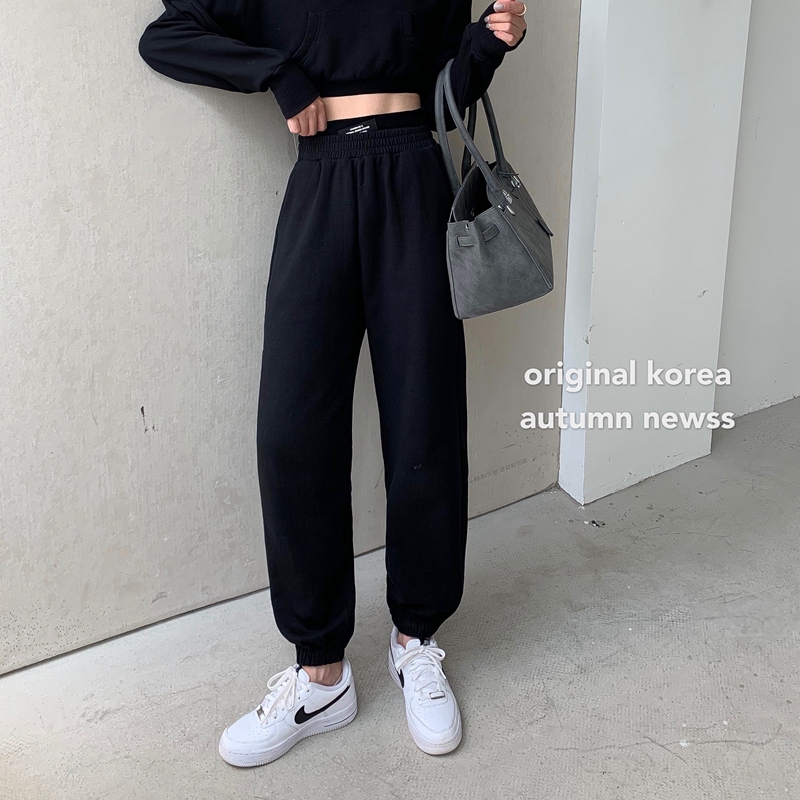 Real shot autumn and winter harbor style design feeling double waist leisure bathrobe high waist shows thin and loose, corset sports pants fashion