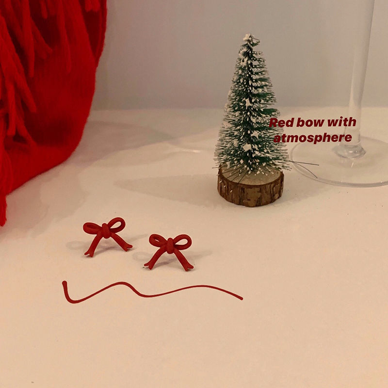 New year's red bow earrings Korean temperament net red earclip no ear hole women's advanced Earrings New Year's Earrings