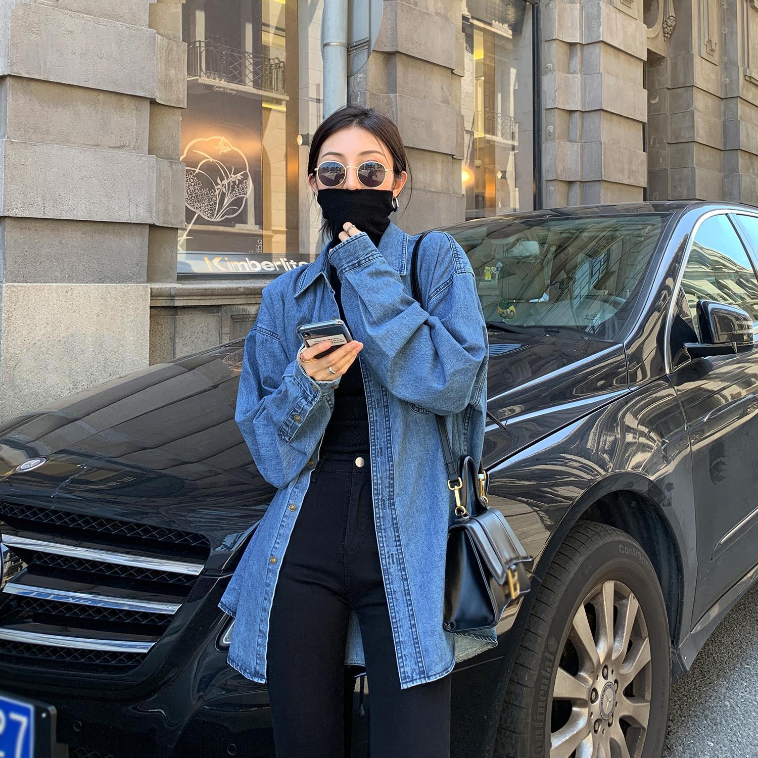 Denim shirt for women, new Korean long sleeve loose blue top for autumn and winter 2020