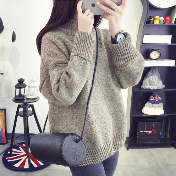 High neck thickened sweater women's Pullover Korean knitwear winter loose short bottomed student thread