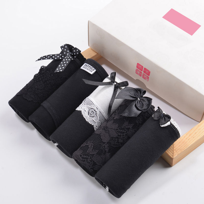 Women's underwear women solid cotton medium waist briefs medium low waist lace cotton student girls' underwear low waist