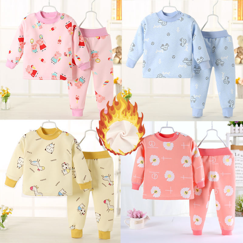 Baby warm underwear set Plush children warm boys and girls baby thickened autumn clothes 3 autumn pants 0 winter 1 year old