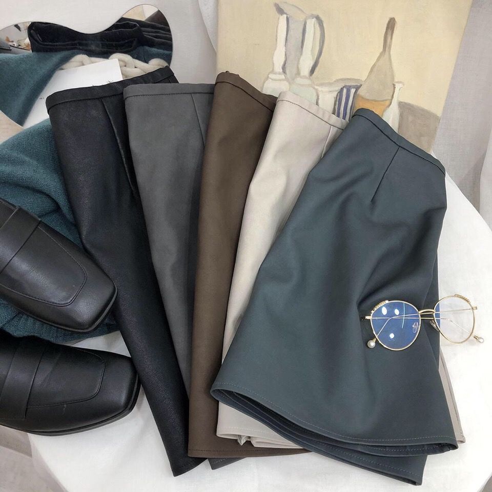 High quality Morandi ~ New frosted PU leather skirt high waist leather skirt women's autumn and winter anti light PU leather skirt