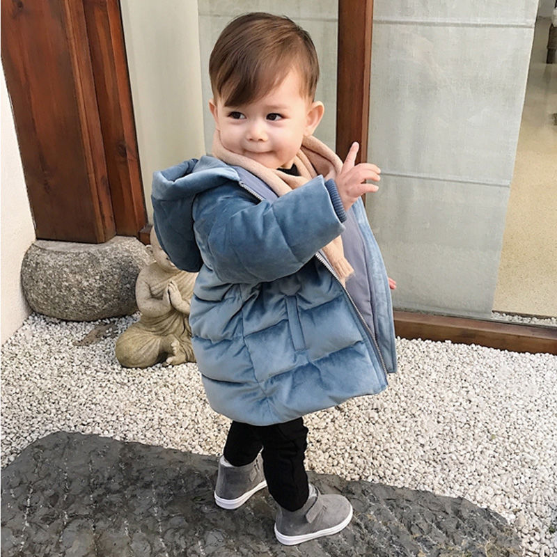 Clearing warehouse golden velvet children's cotton padded jacket winter thickening warm baby girl's cotton padded jacket boy's cotton padded jacket hooded foreign style coat