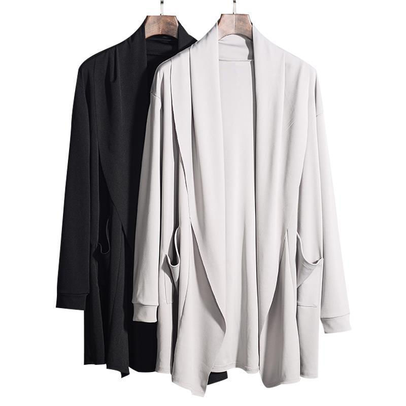 Spring new cardigan men's Korean slim fit long sleeve youth pure color thin casual smooth T-shirt coat