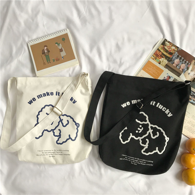 Canvas bag female cross carrying Japanese Harajuku Korean version ins versatile large capacity simple one shoulder student class canvas bag