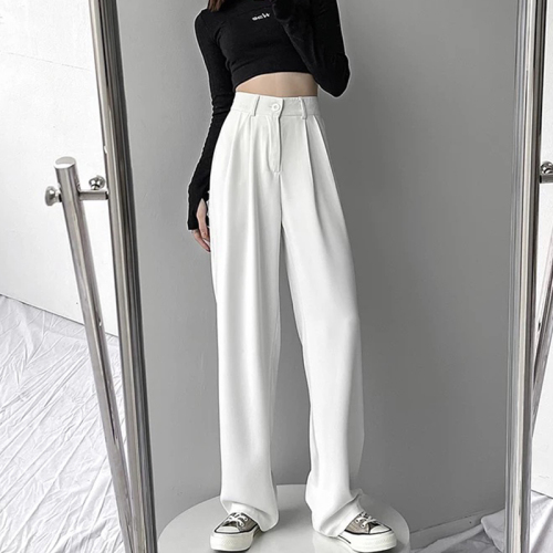  high waist suit pants women's loose straight tube show thin spring and summer drooping mop pants casual white wide leg pants