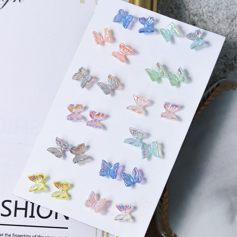 Nail net red butterfly jewelry 3D Aurora magic color cat's eye Diamond Butterfly Japanese nail decoration diamond mixed