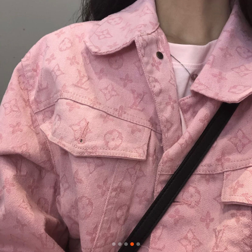 New spring and autumn 2020 Peach Pink Plaid denim jacket for women's loose and versatile girl's long sleeve jacket trend