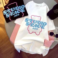 Spring new Korean printing loose stitching long sleeve fake two-piece T-shirt