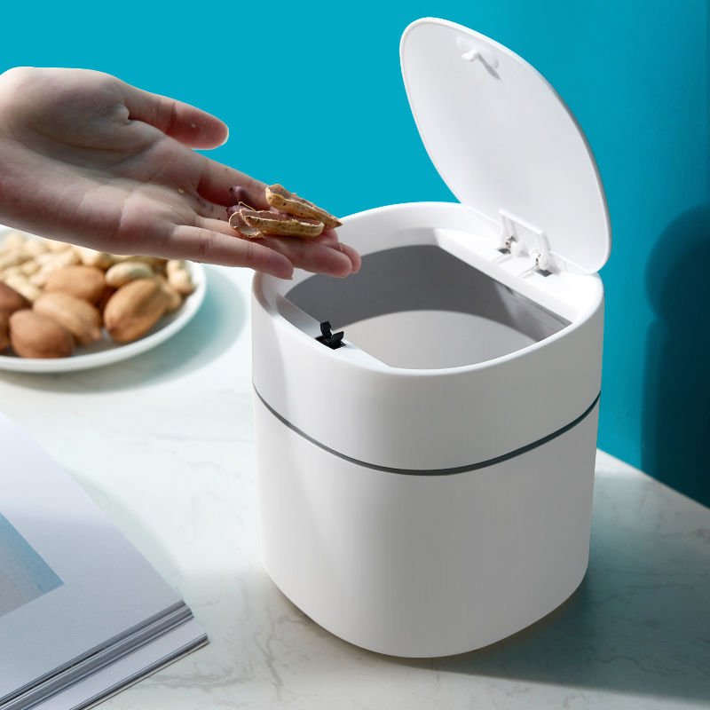 Nordic desktop trash can Cute Mini creative dining table small bedside table with cover press trash can