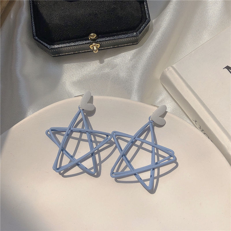 Small fresh blue earrings, hollow out Star Earrings, lovely girl earrings, peach heart, love, ear clip without ear hole