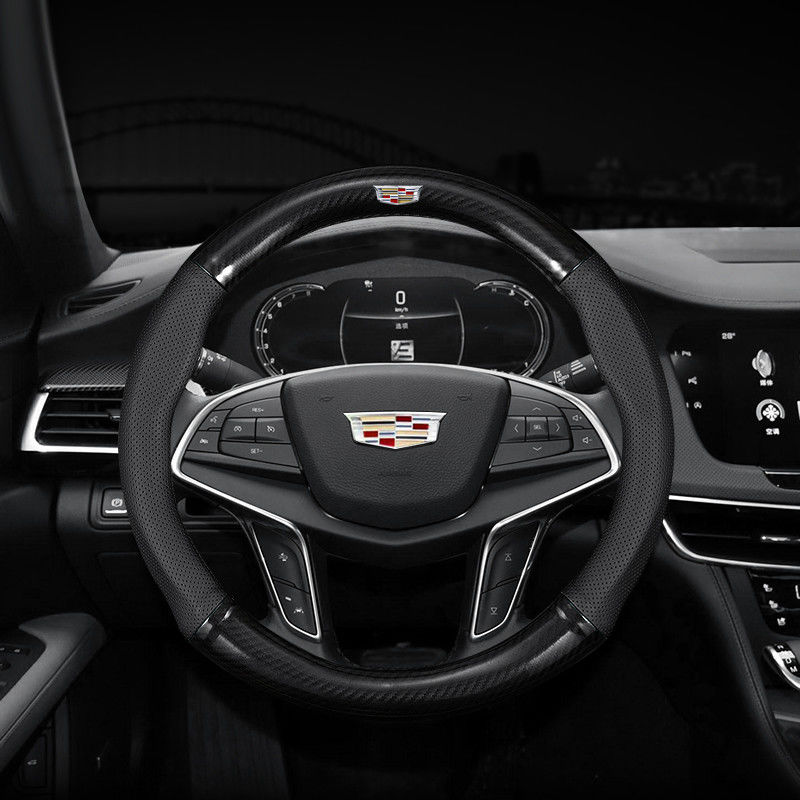 [with logo] carbon fiber car steering wheel cover four seasons general sweat absorbing and antiskid car handle cover for various models