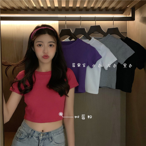 Real price basic versatile slim color ghost horse solid color ground short sleeve bottomed T-shirt