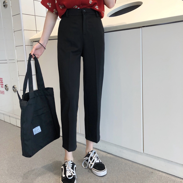 Official website figure 2021 new spring, summer and autumn cropped suit pants show thin and drooping feeling wide leg pants loose and straight pants