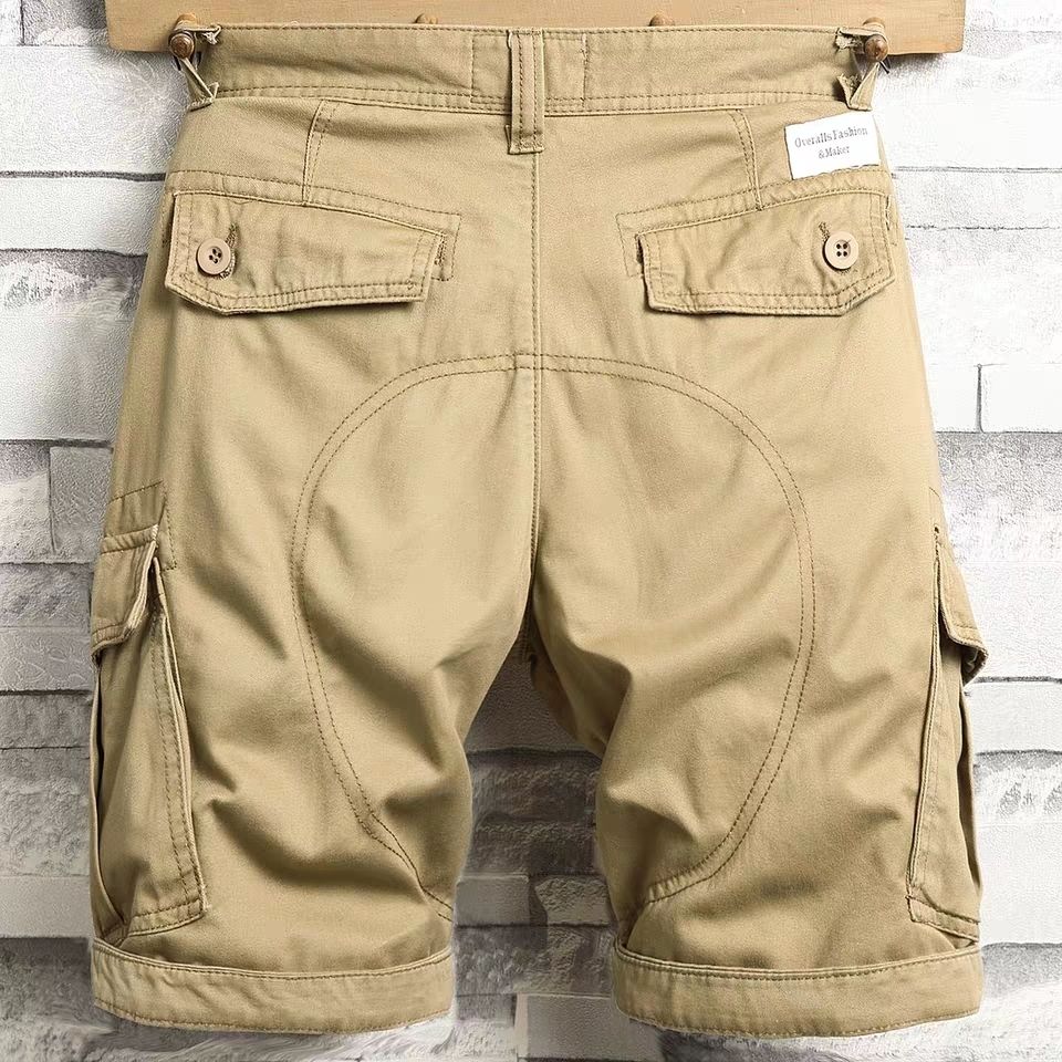High weight washed fabric super texture Multi Pocket tooling shorts men's loose straight casual shorts men's