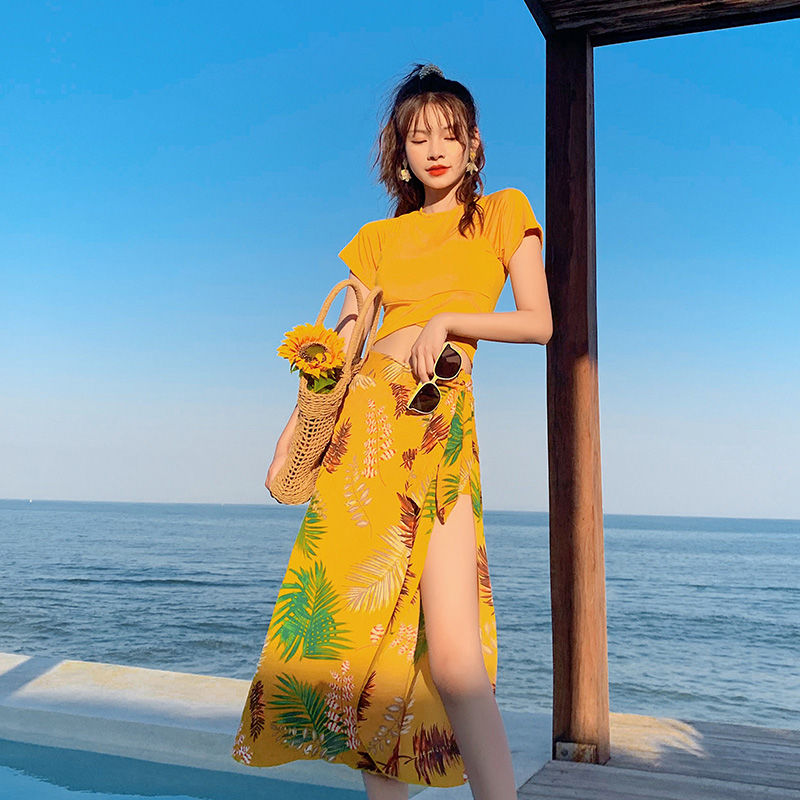 Bikini Swimsuit girl sexy three piece fairy model split body slim gathered shawl hot spring bathing suit