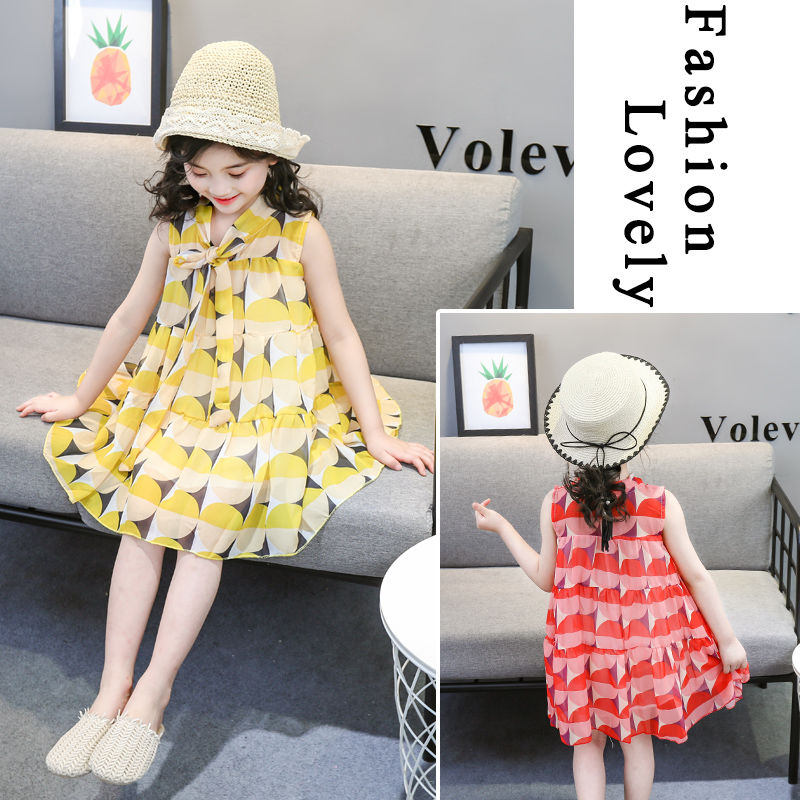 Girls' 3-year-old chiffon skirt 5 girls' Korean Short Sleeve Skirt 6 summer dress 7 nubao dress princess skirt 8-year-old 9