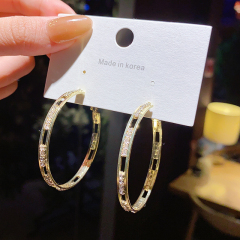 Real shot S925 silver needle metal Circle Earrings New exaggerated atmosphere net red Earrings simple Earrings