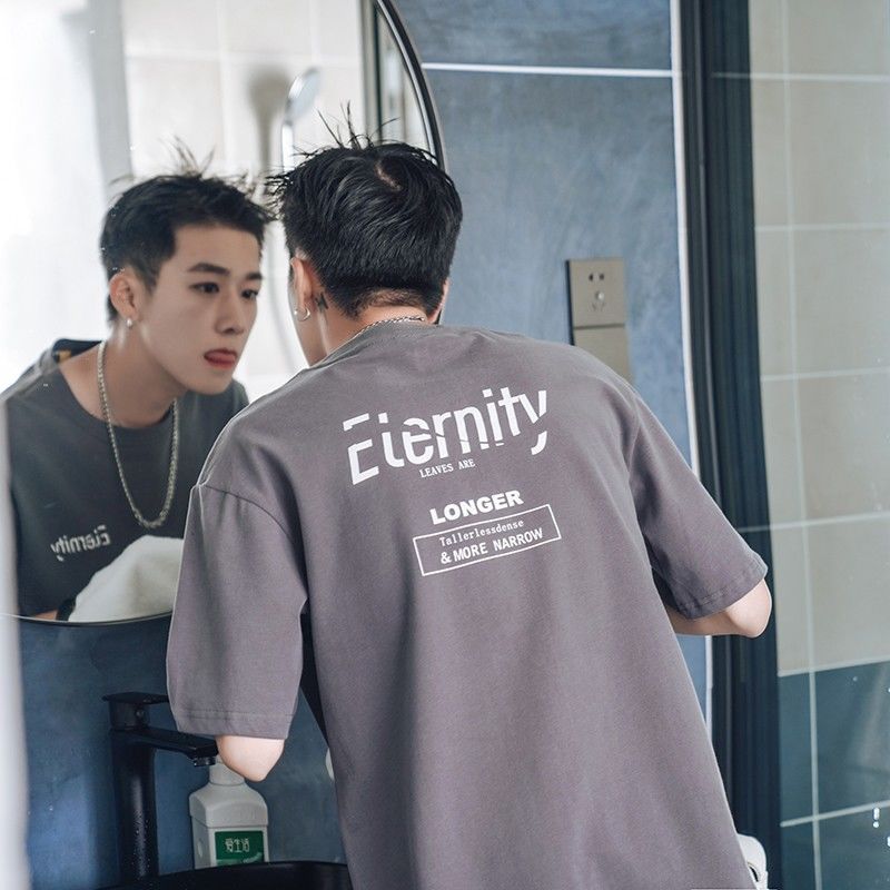 Men's short sleeve T-shirt new round neck 5 / 5 sleeve loose clothes summer personality trend half sleeve t-shirt men's fashion brand