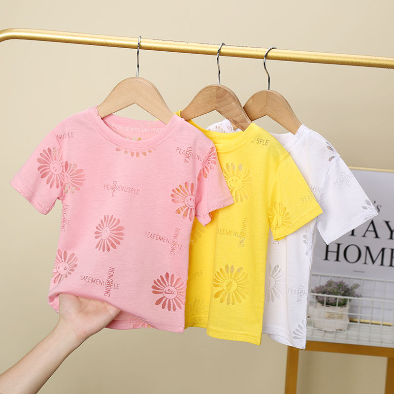 Girls' summer hollow out short sleeve T-shirt for children 2020 new boys' Korean fashion net red top bottoming trend