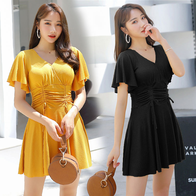 Large Size Swimsuit female fat mm cover belly show thin conservative skirt style one-piece loose add fat increase 200 Jin hot spring swimsuit