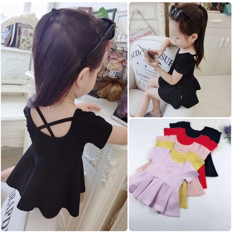2021 summer new girls short sleeve T-shirt skirt A-line skirt pleated skirt baby pure cotton princess skirt summer dress