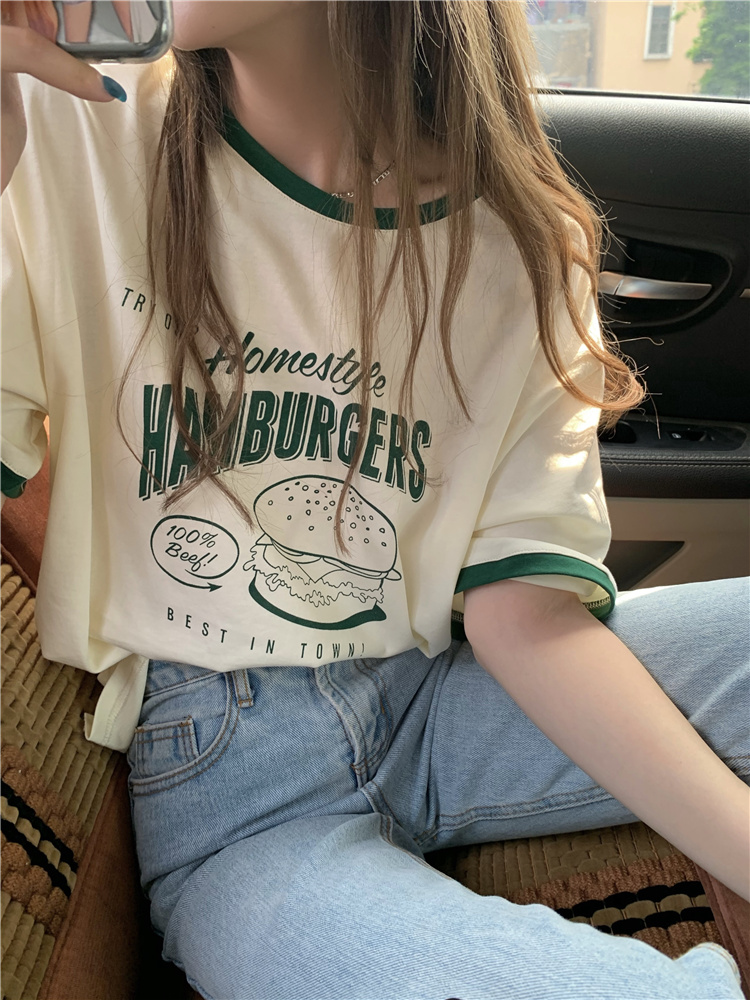 Real price loose thin color matching hamburger t