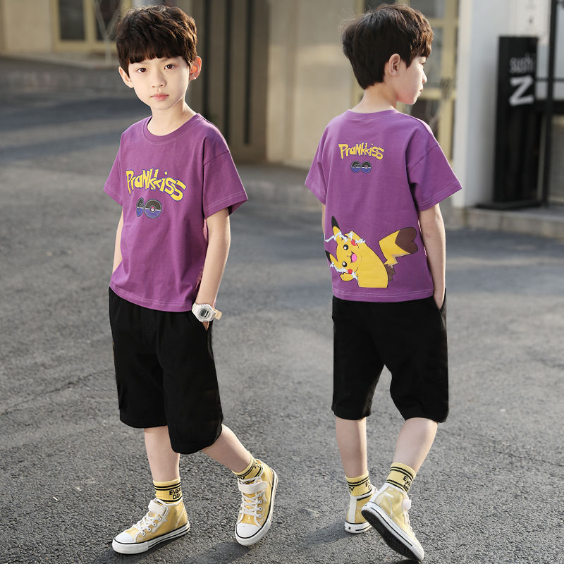 Children's wear boys' summer suit 2020 children's Summer Boys' short sleeve middle and large children's sports Korean version leisure two piece set