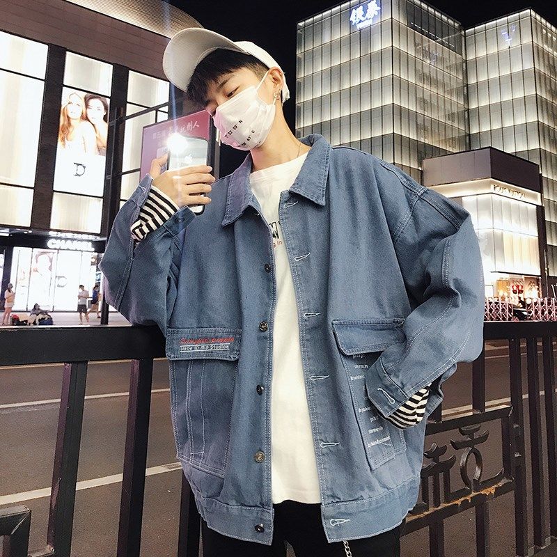 Spring and autumn Hong Kong Style handsome versatile denim jacket men's Korean loose trend student fashion casual jacket