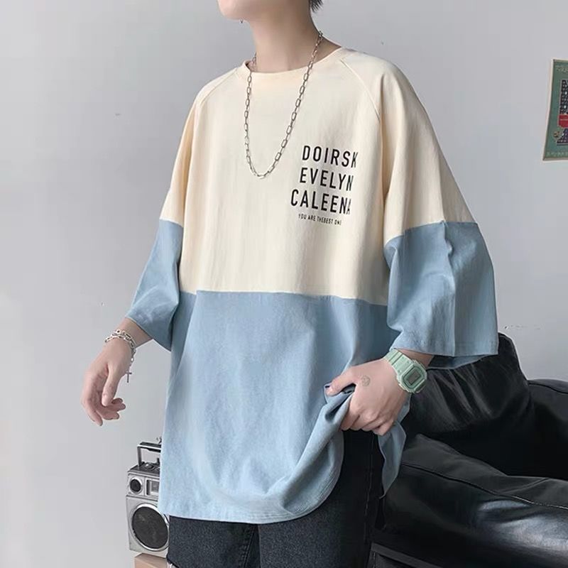 Summer new cotton youth short sleeve T-shirt, Korean version loose 5-sleeve men's top