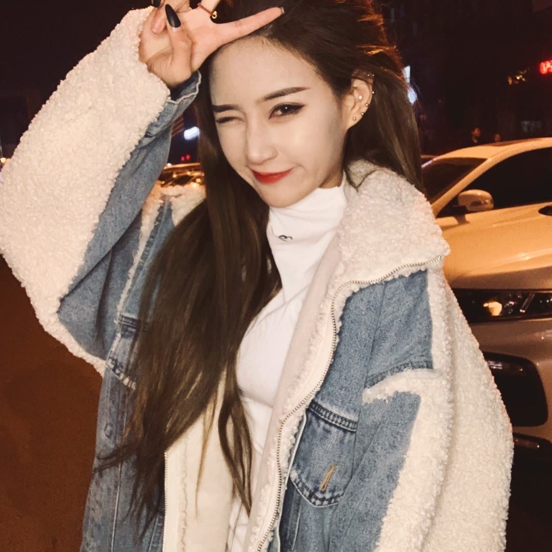 Autumn and winter coat women's Korean jeans stitching imitation lamb wool thickened loose two piece cotton padded jacket